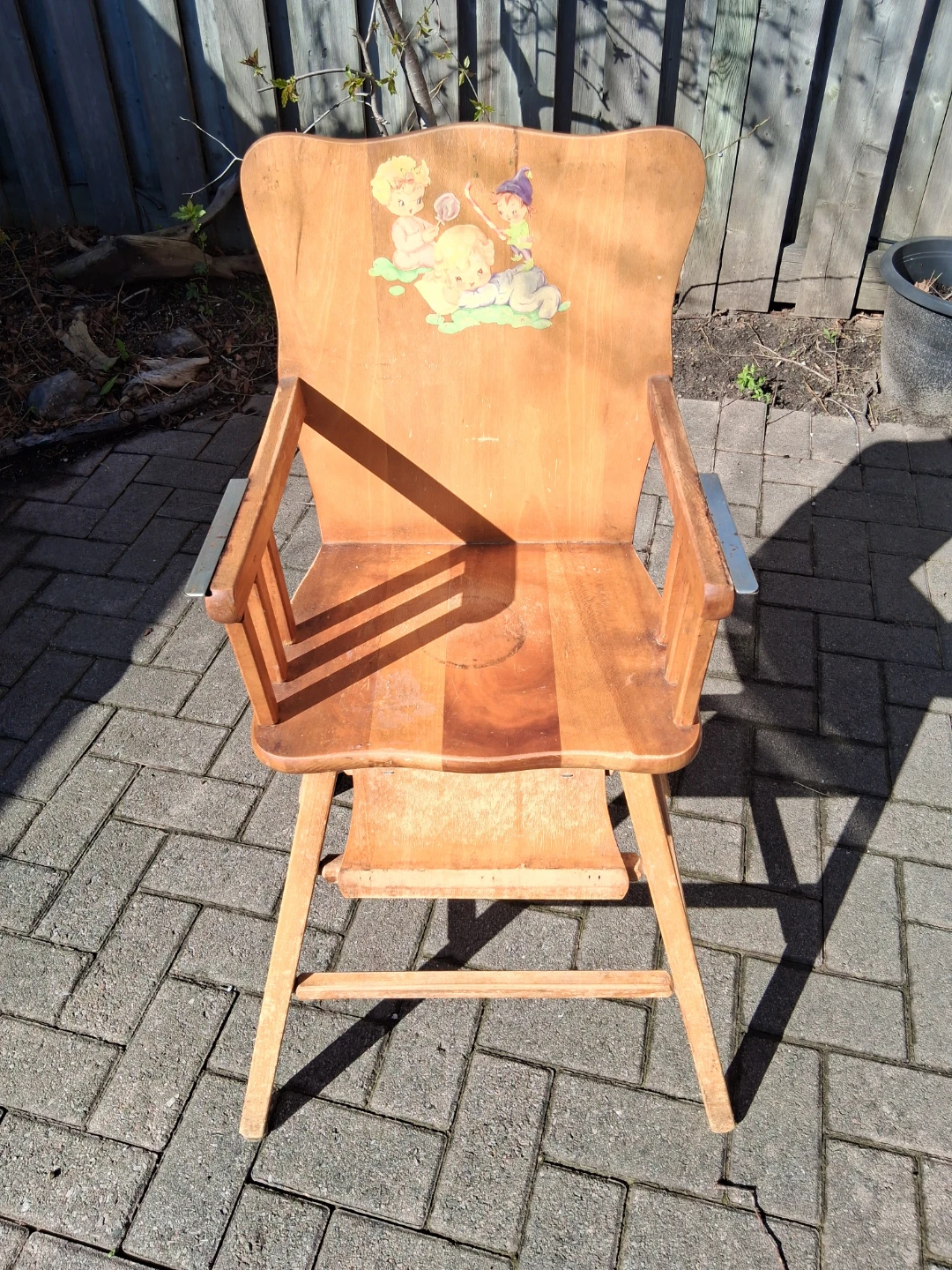 Vintage Wooden High Chair with Cute Decal