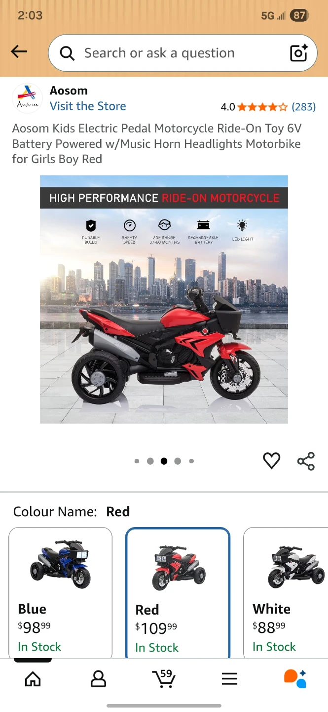 Motorcycle Ride-On Toy 6V