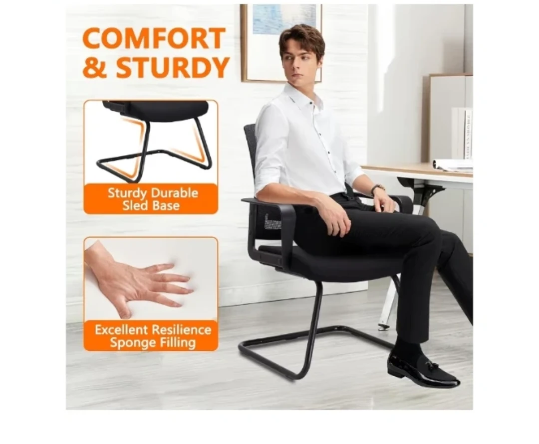 Black Mesh Office Chair with Sturdy Sled Base - photo 3