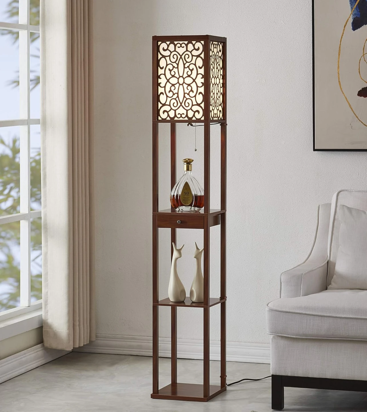 Floor Lamp Shelf with USB & Type-C & AC Outlet