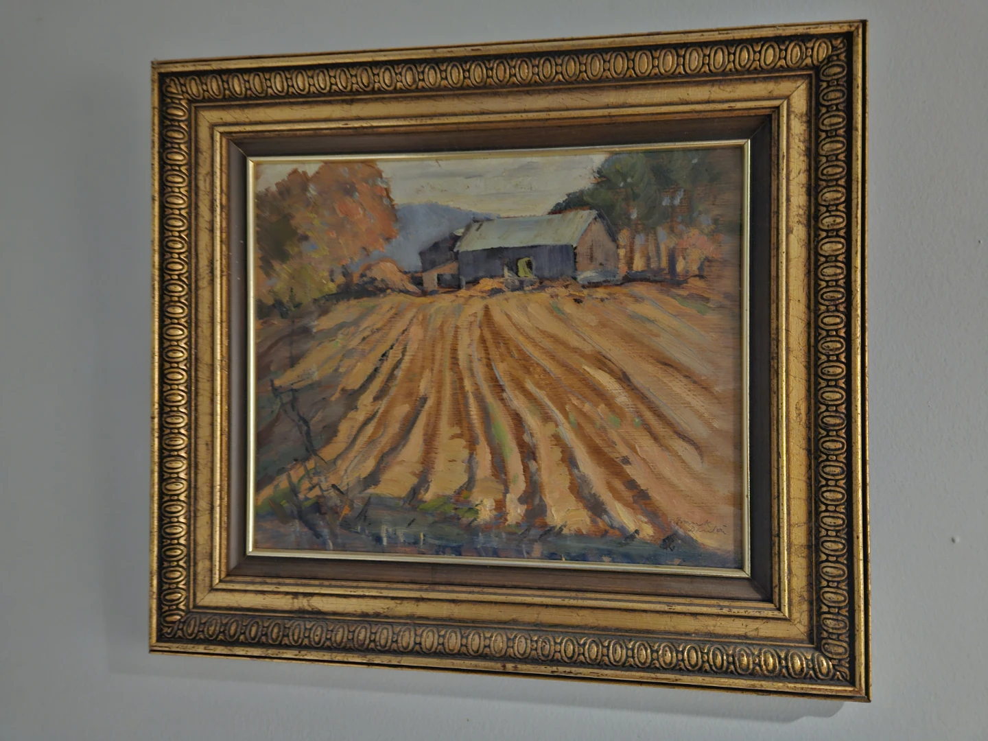 17" x 15" Framed Oil Painting of a Barn and Field