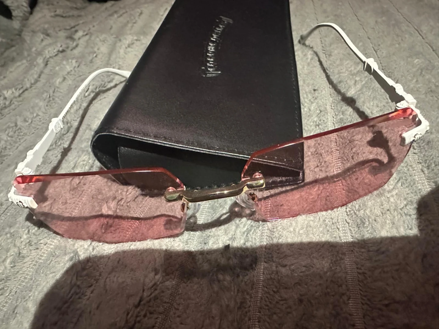Pink Rimless Sunglasses with Case