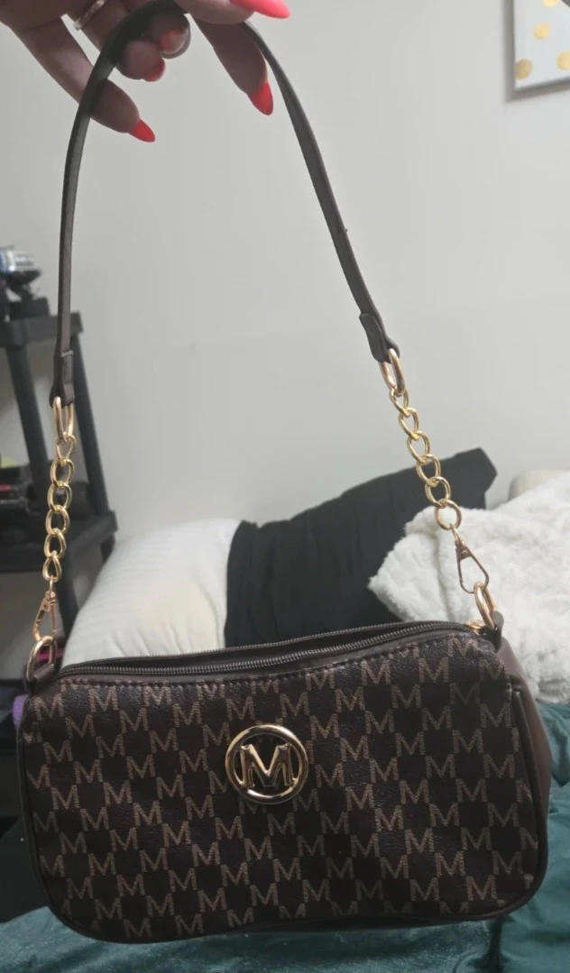 Brown Monogram Shoulder Bag with Gold Chain
