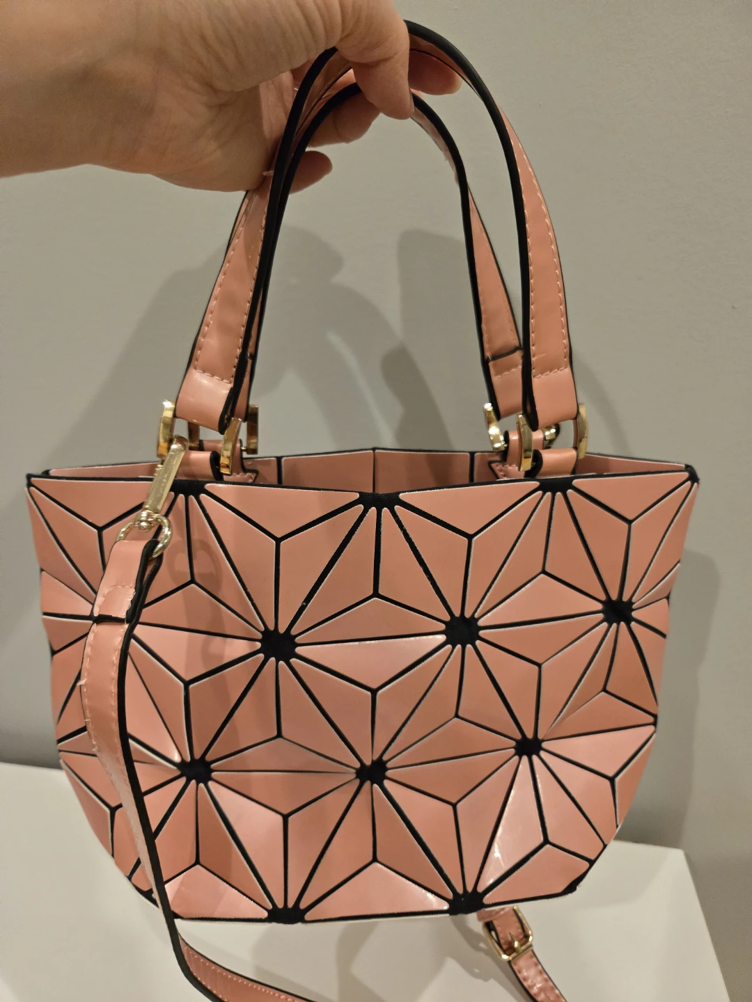 Pink Geometric Handbag with Shoulder Strap