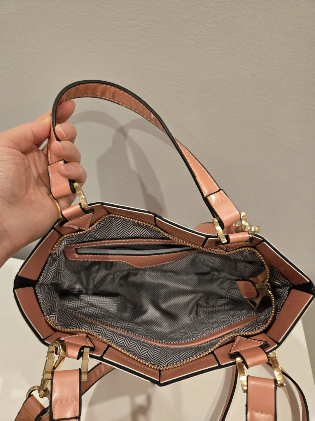 Pink Geometric Handbag with Shoulder Strap - photo 2