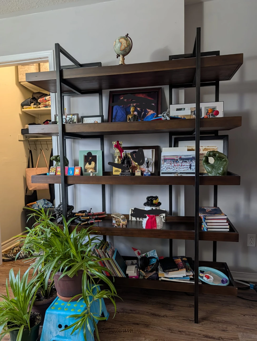 Dark Wood Bookshelf with Black Metal Frame