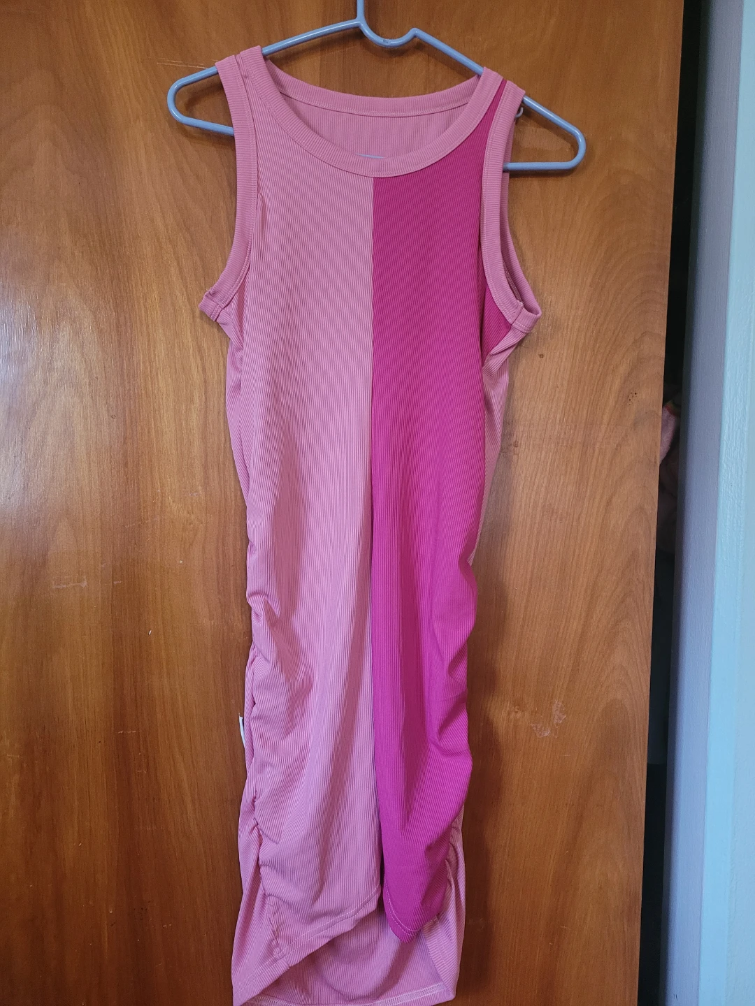 SHEIN Two-Tone Ruched Midi Dress Pink Size EU M