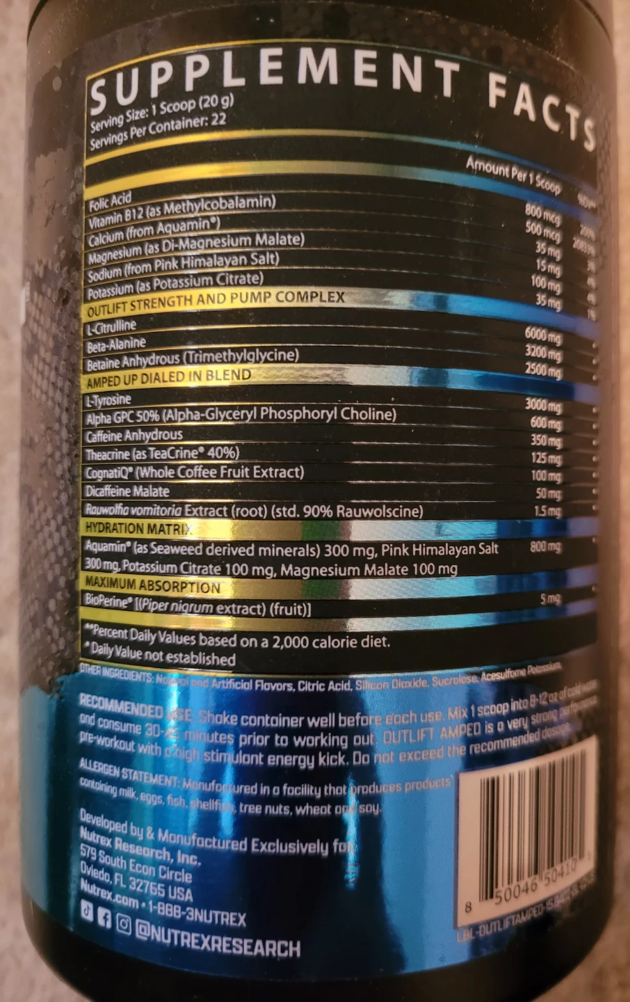 Nutrex Research OUTLIFT AMPED Pre-Workout Blueberry Lemonade - photo 2