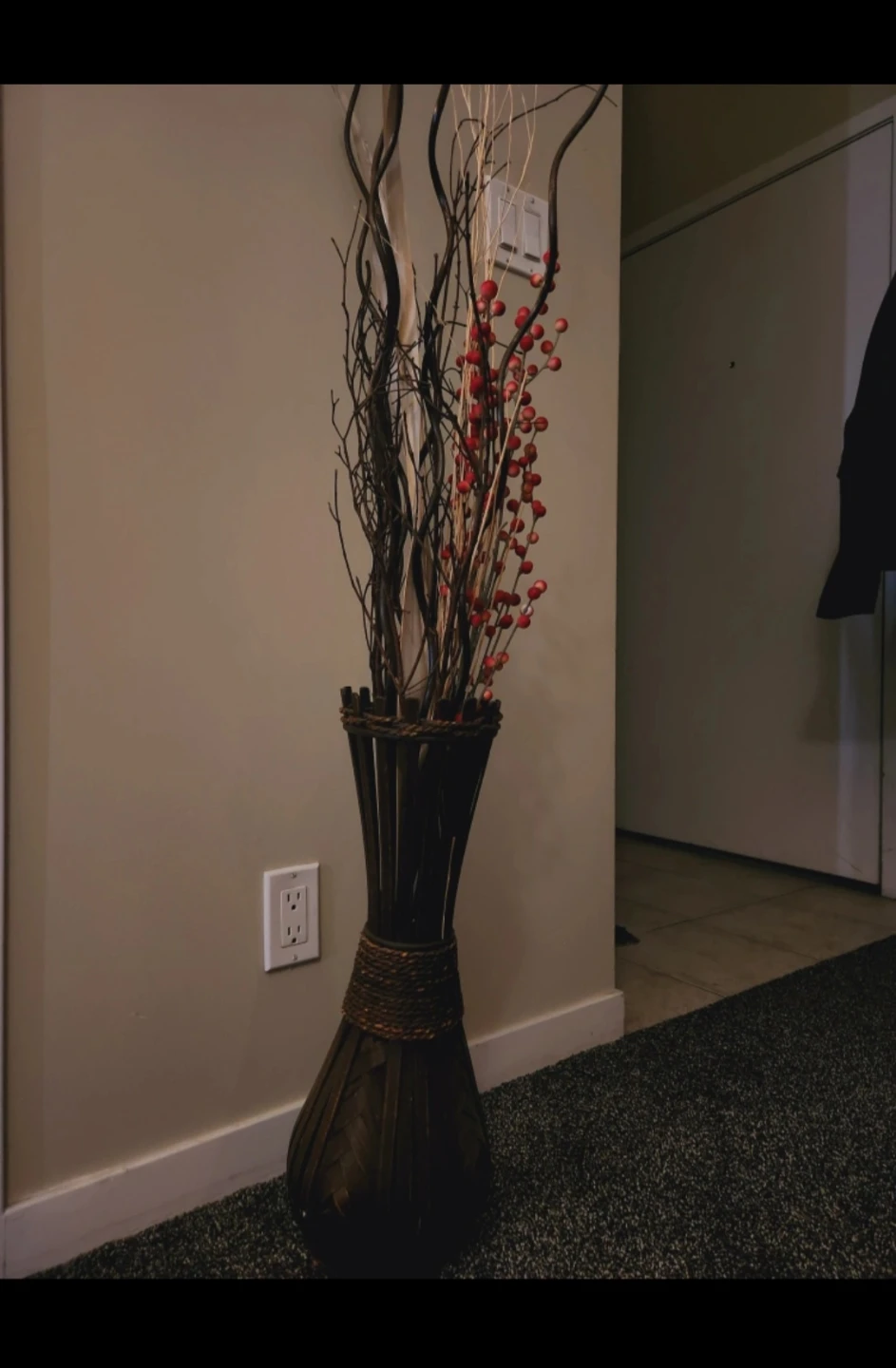 Large Decorative Vase with Branches and Berries