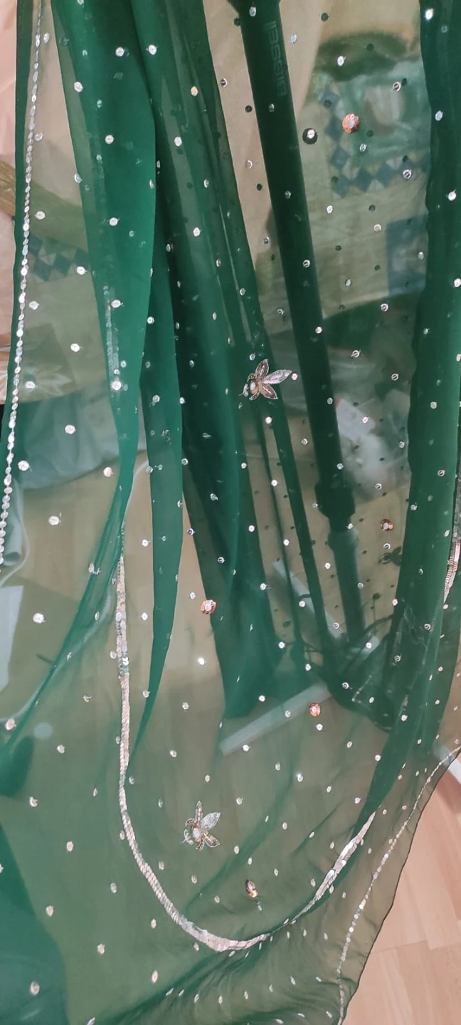 Emerald Green Sequined Scarf/Dupatta - photo 3