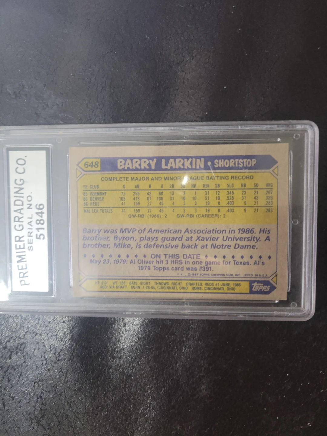 Barry Larkin 1987 Topps Baseball Card - photo 2