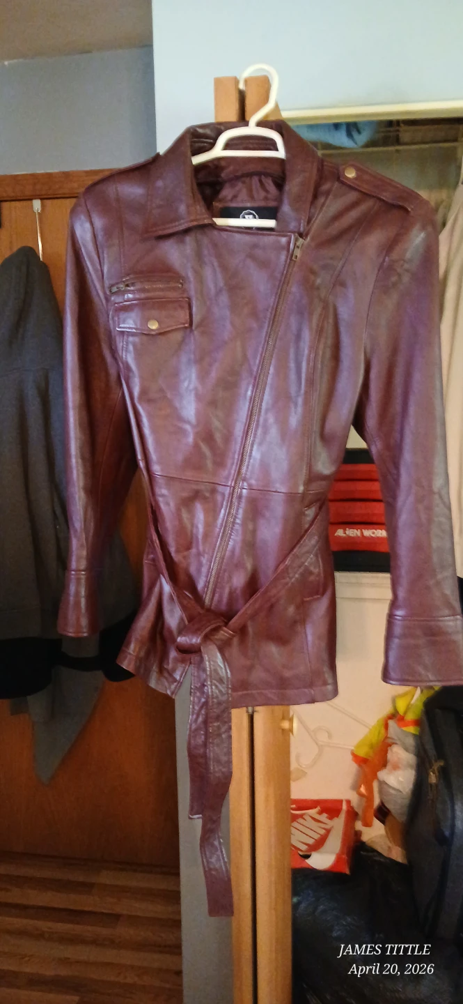 Whet Blu Burgundy Faux Leather Belted Moto Jacket - photo 3
