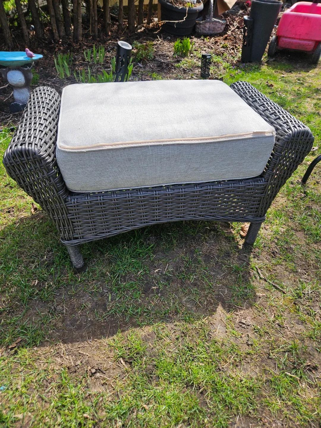 Wicker Outdoor Ottoman with Cushion