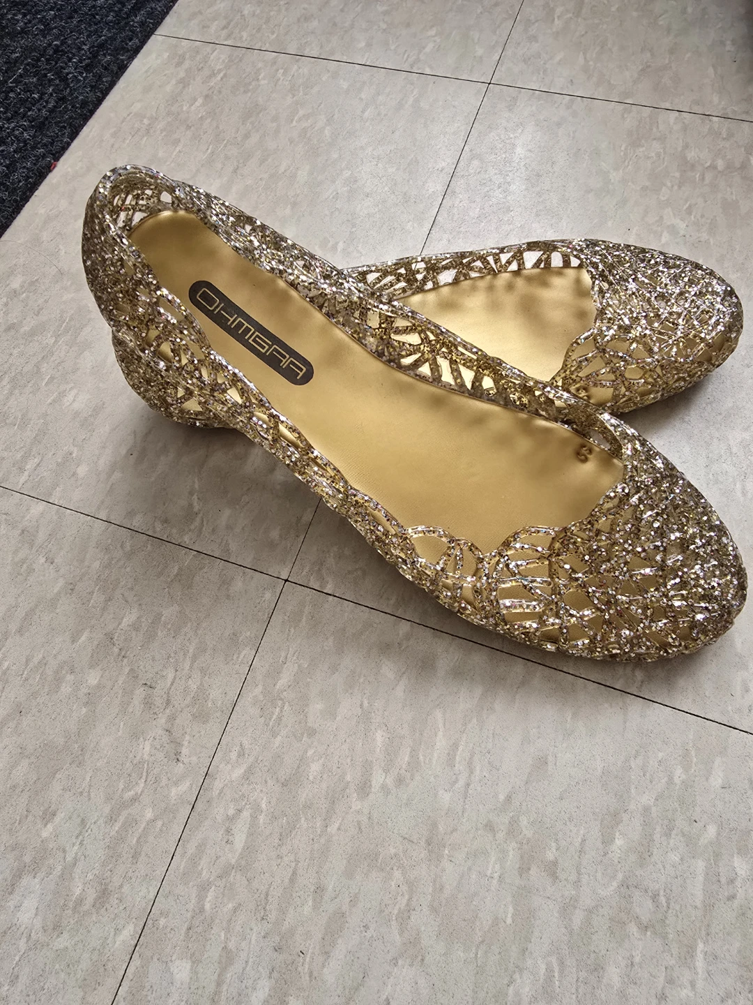 OHMBRA Glitter Jelly Flats - Gold & Black - photo 2