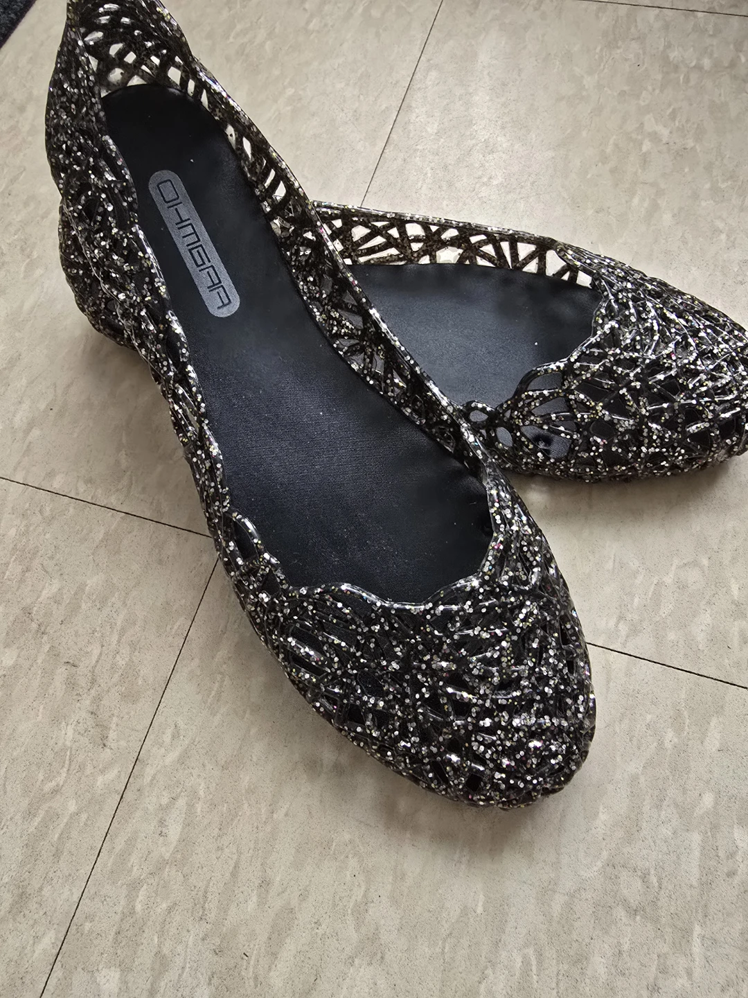 OHMBRA Glitter Jelly Flats - Gold & Black - photo 3