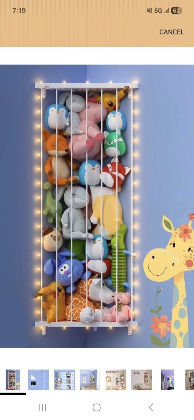 Corner Stuffed Animal Storage Organizer with fairy lights
