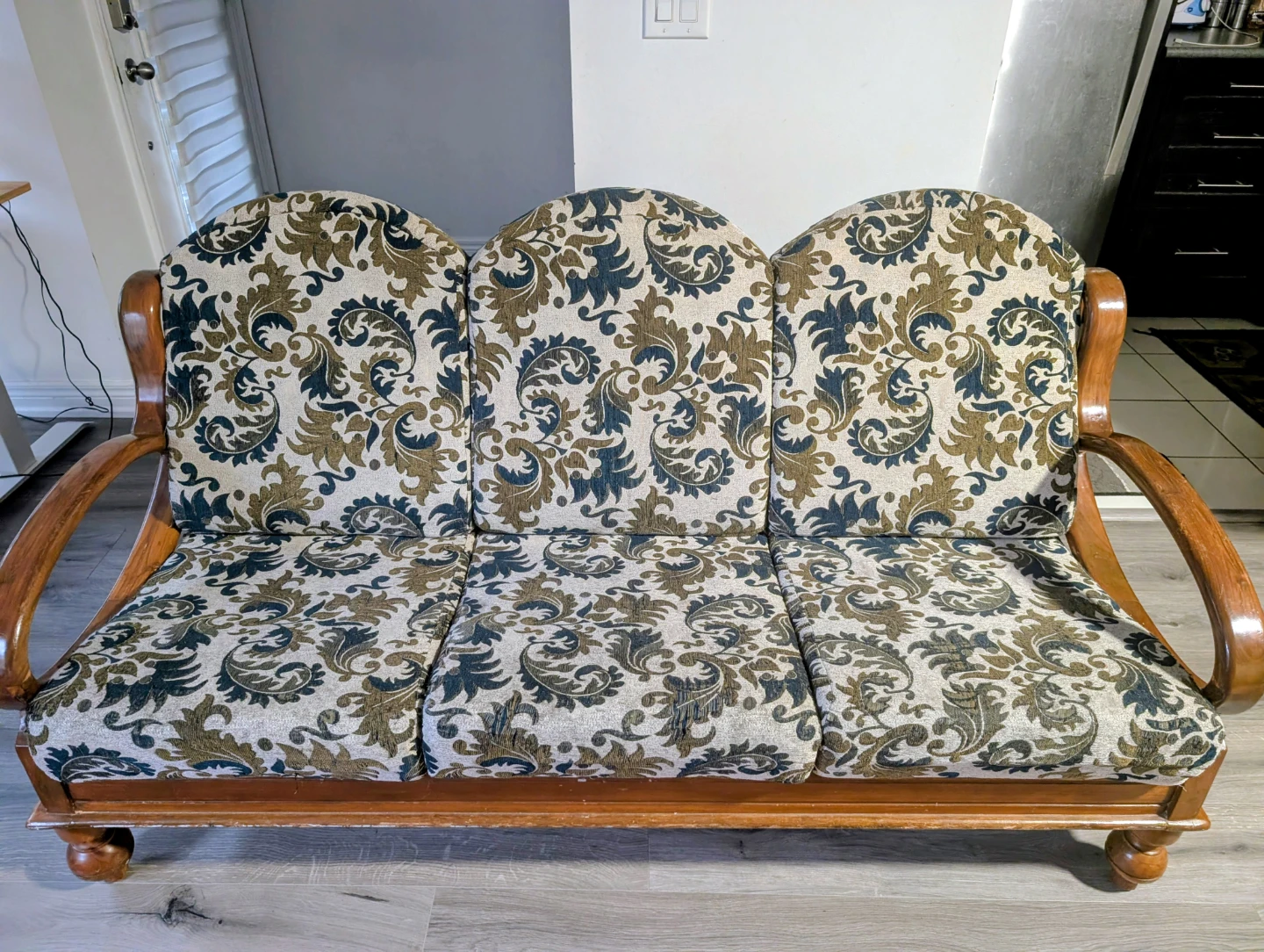 Floral Print Sofa with Wooden Frame