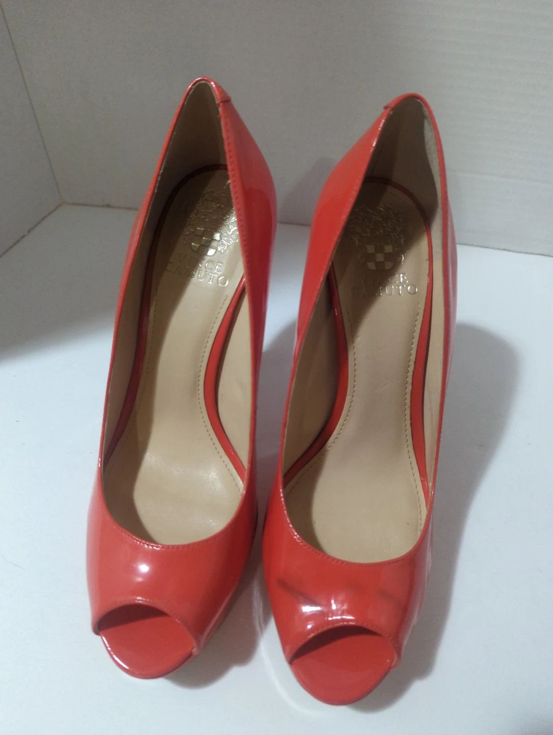 Vince Camuto Peep Toe Heels - Coral Patent - photo 3