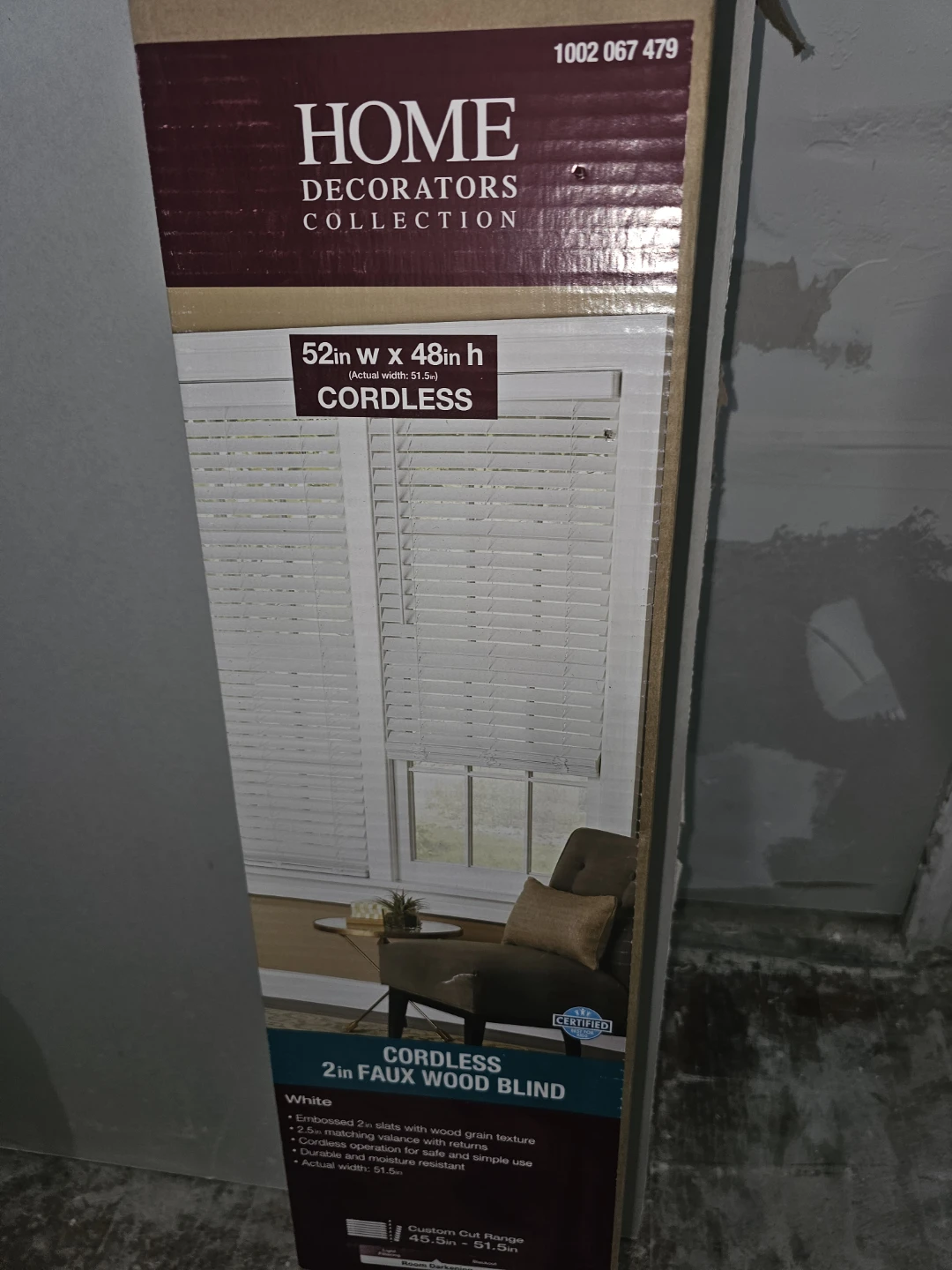 52in W x 48in H Cordless Faux Wood Blind - White - photo 2