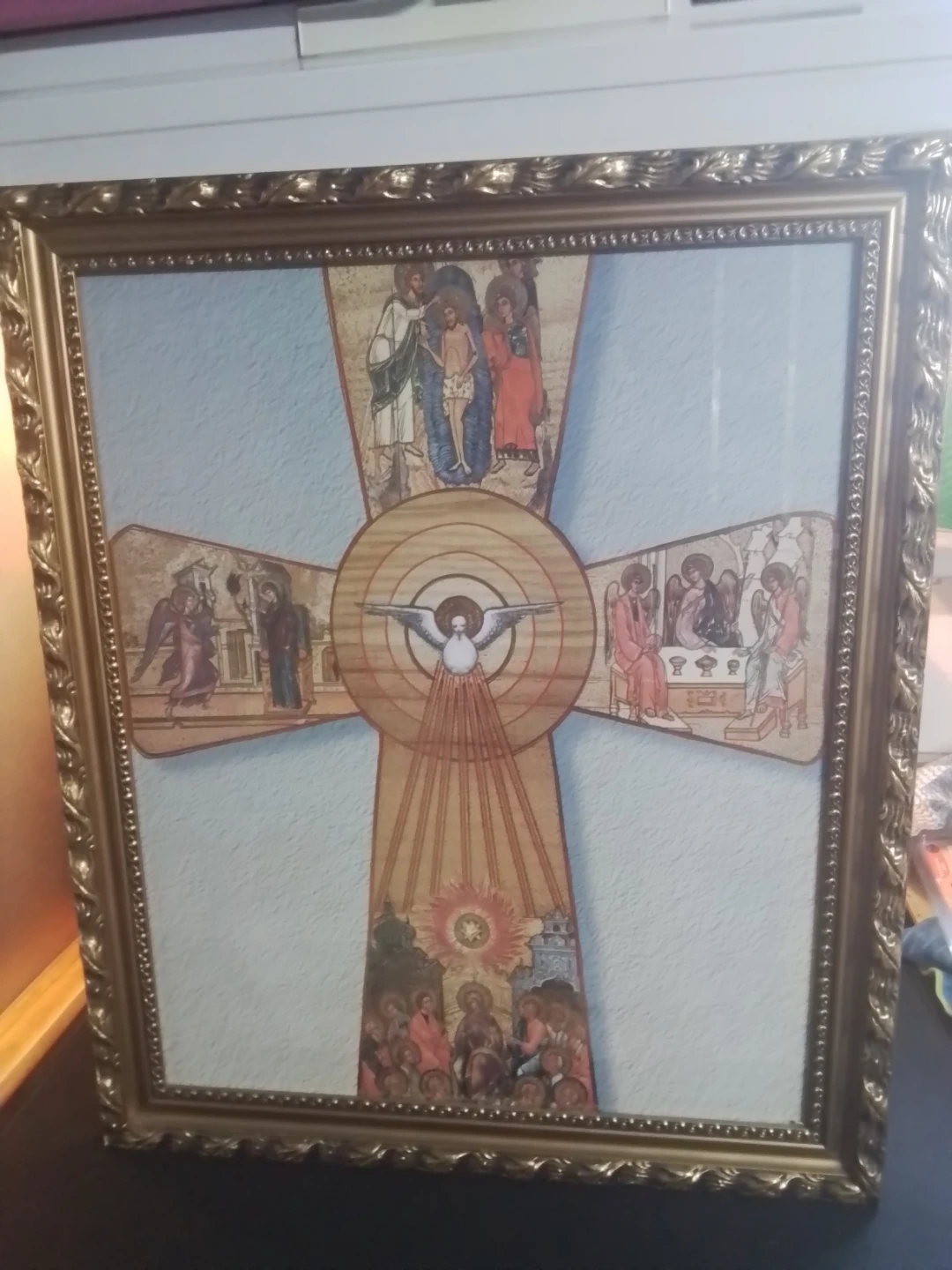 The Life of Christ Holy Spirit Cross Scene Print Framed