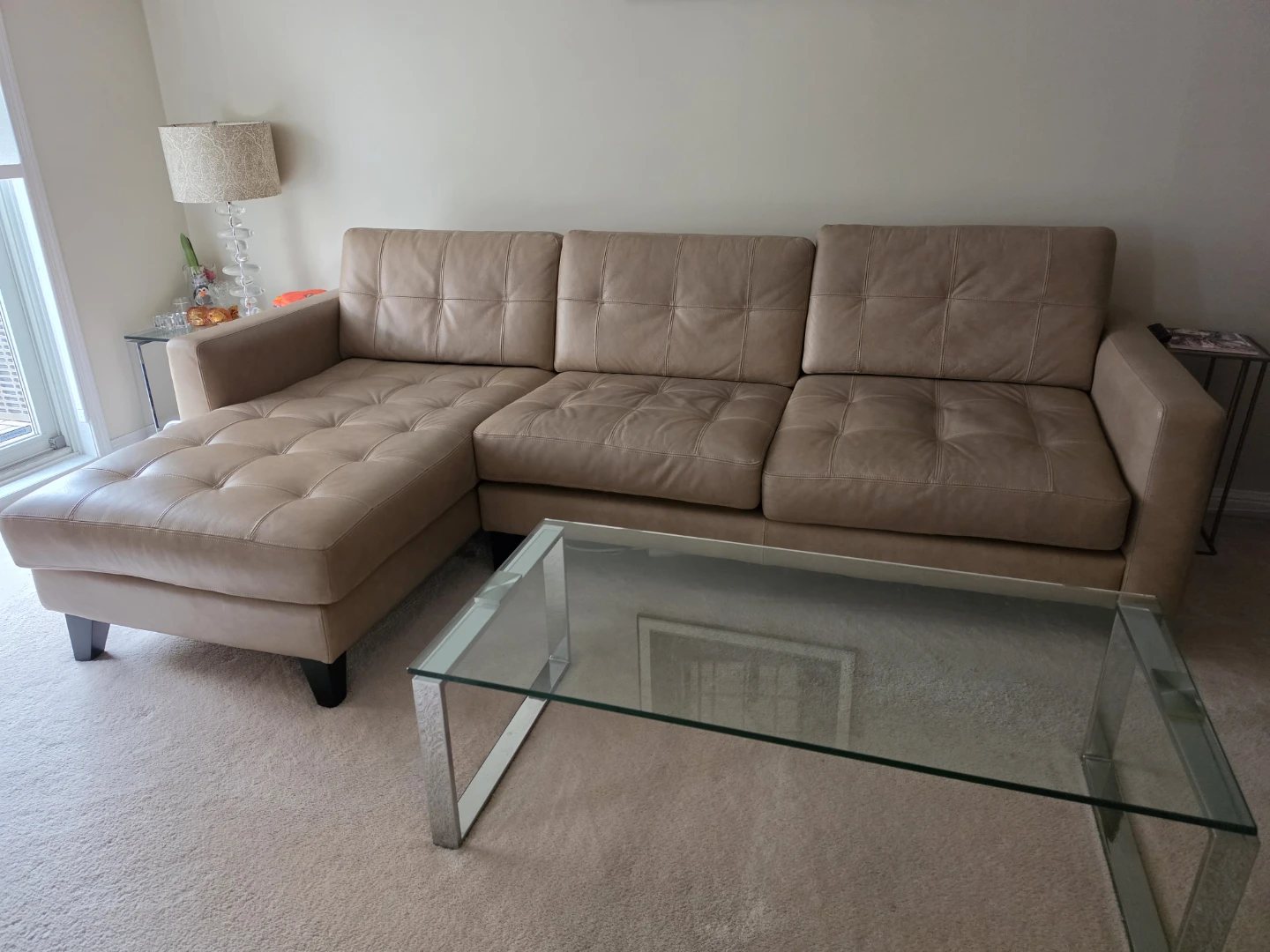 Leather sectional sofa - beige