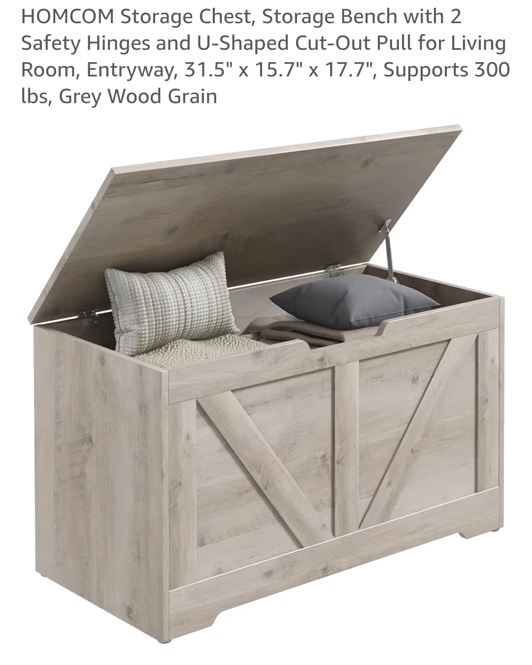 HOMCOM Storage Chest / Bench - Grey Wood Grain