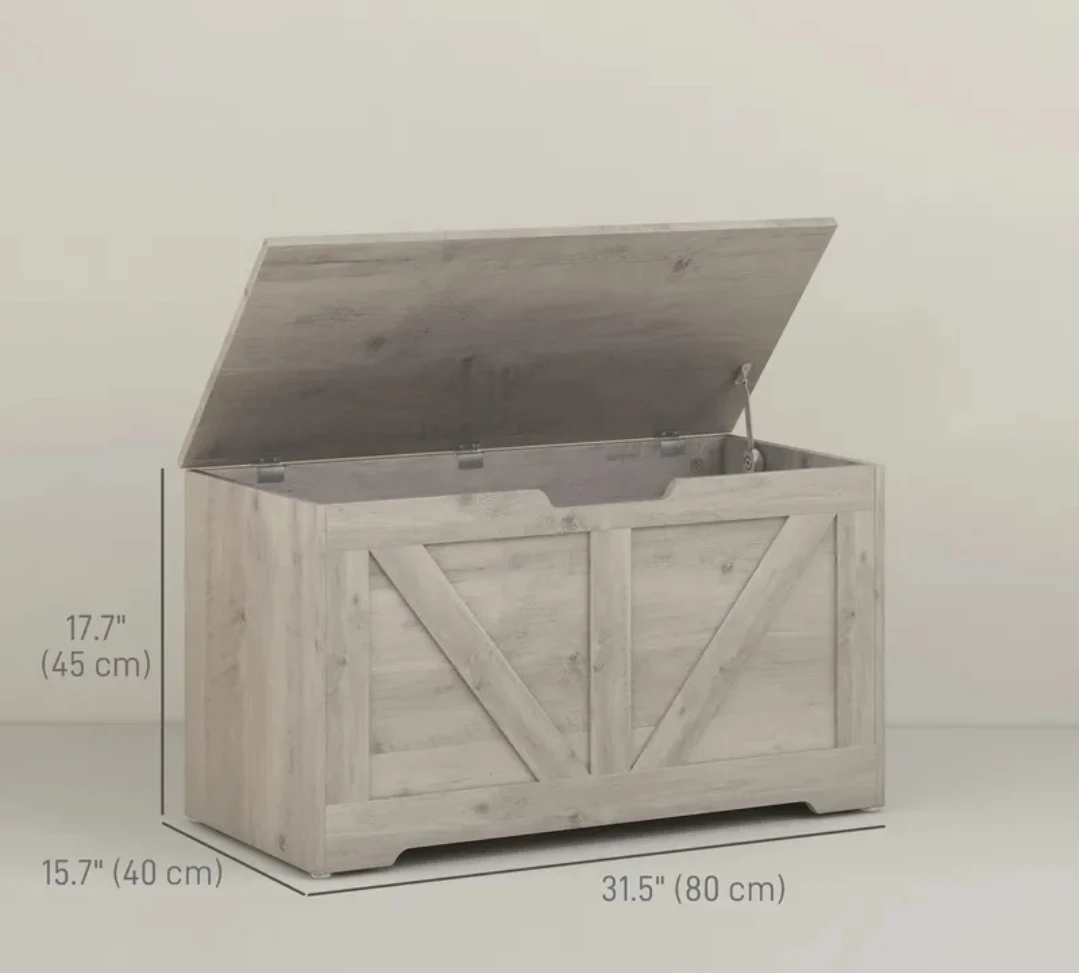 HOMCOM Storage Chest / Bench - Grey Wood Grain - photo 2