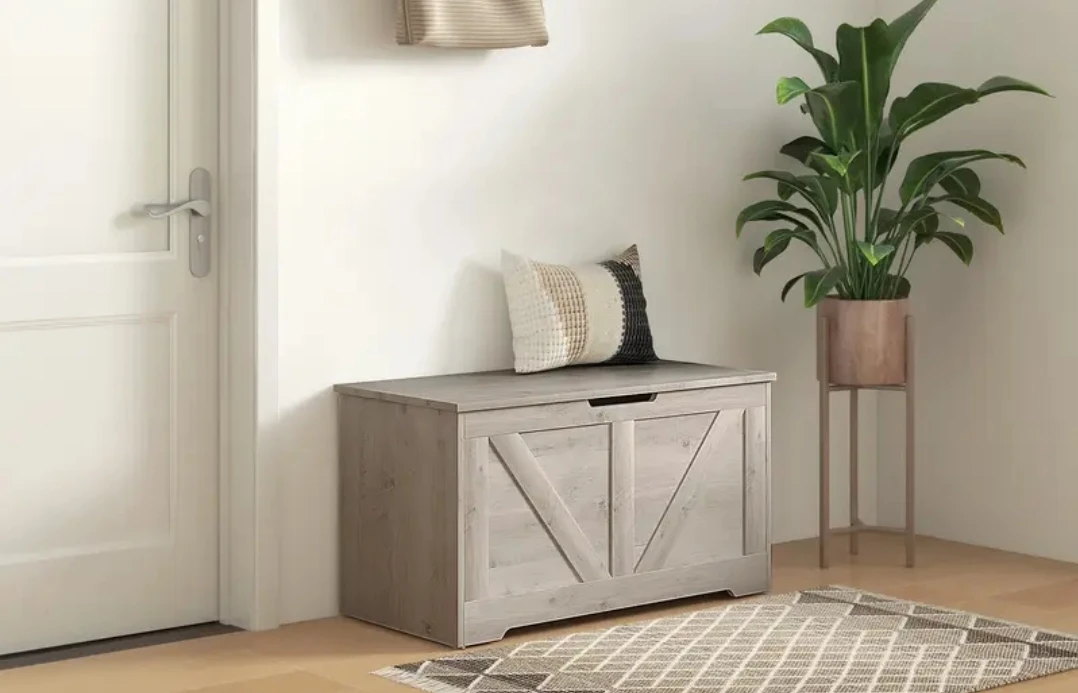 HOMCOM Storage Chest / Bench - Grey Wood Grain - photo 3