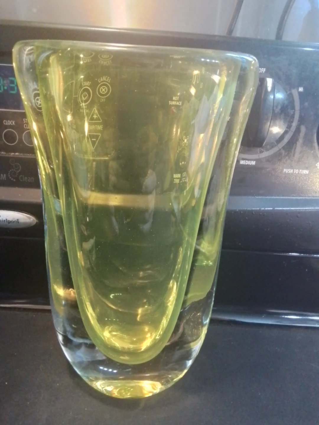 Thick Vintage Clear + Yellow Art Glass Vase 10" - photo 3