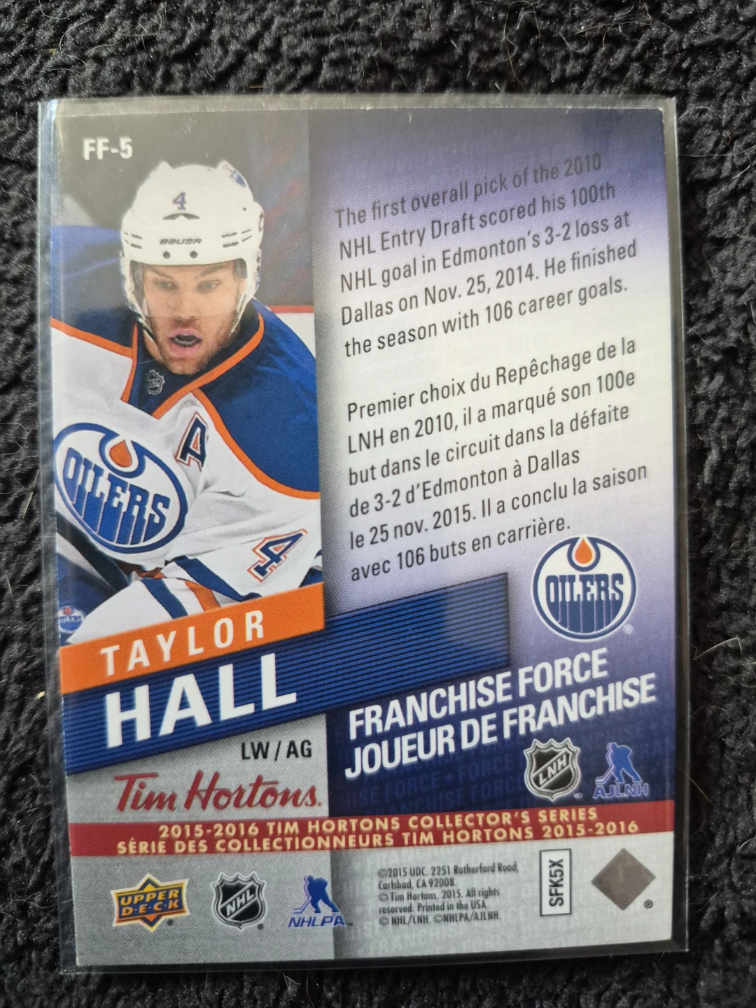 Tim Hortons 2015-2016 Taylor Hall Hockey Card - photo 2