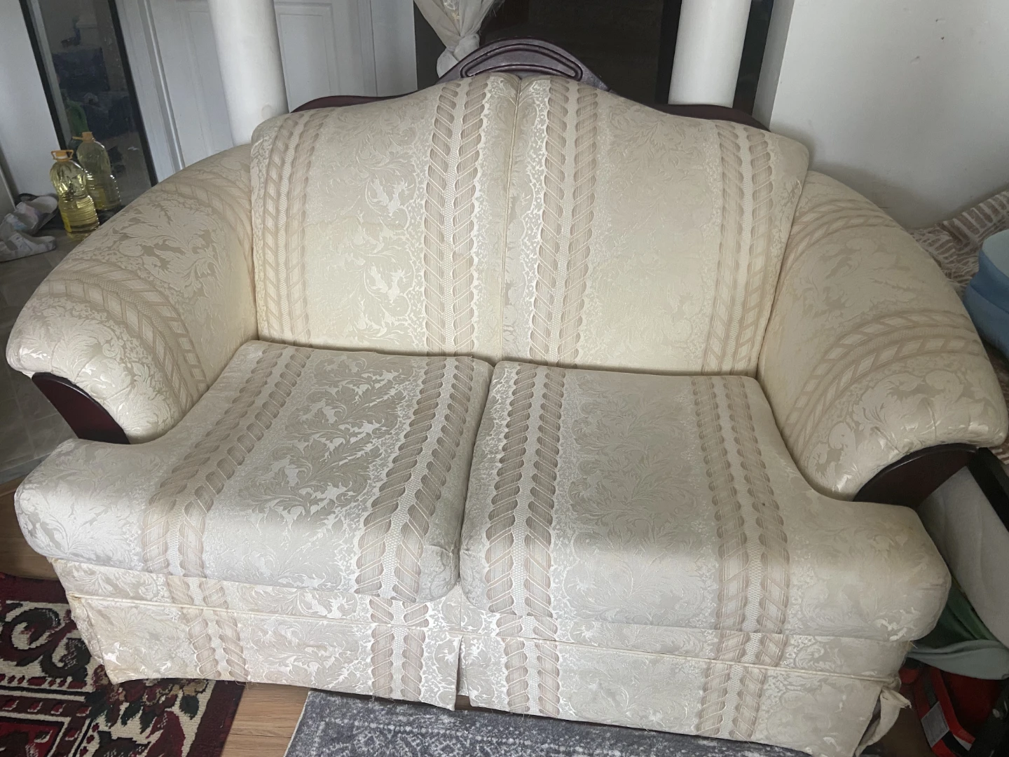 Cream Damask Loveseat
