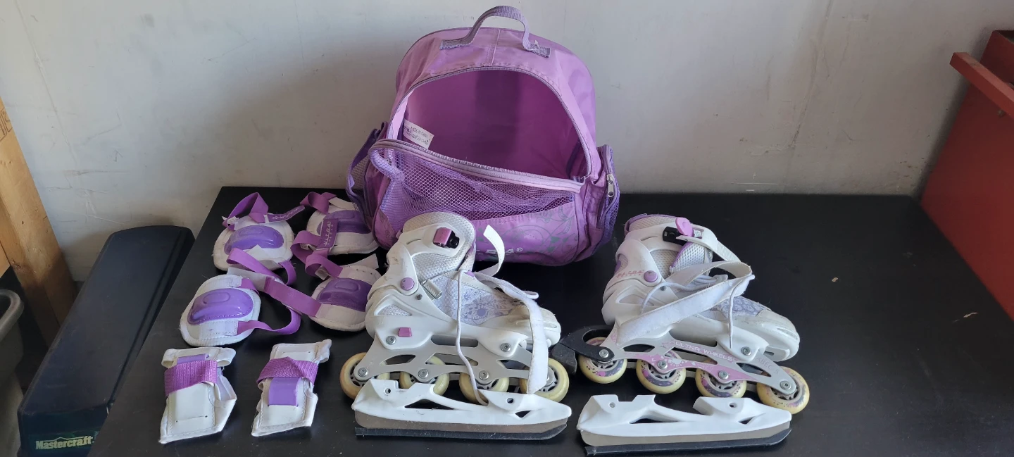 Girls Rollerblade and Ice Skate Set with Backpack