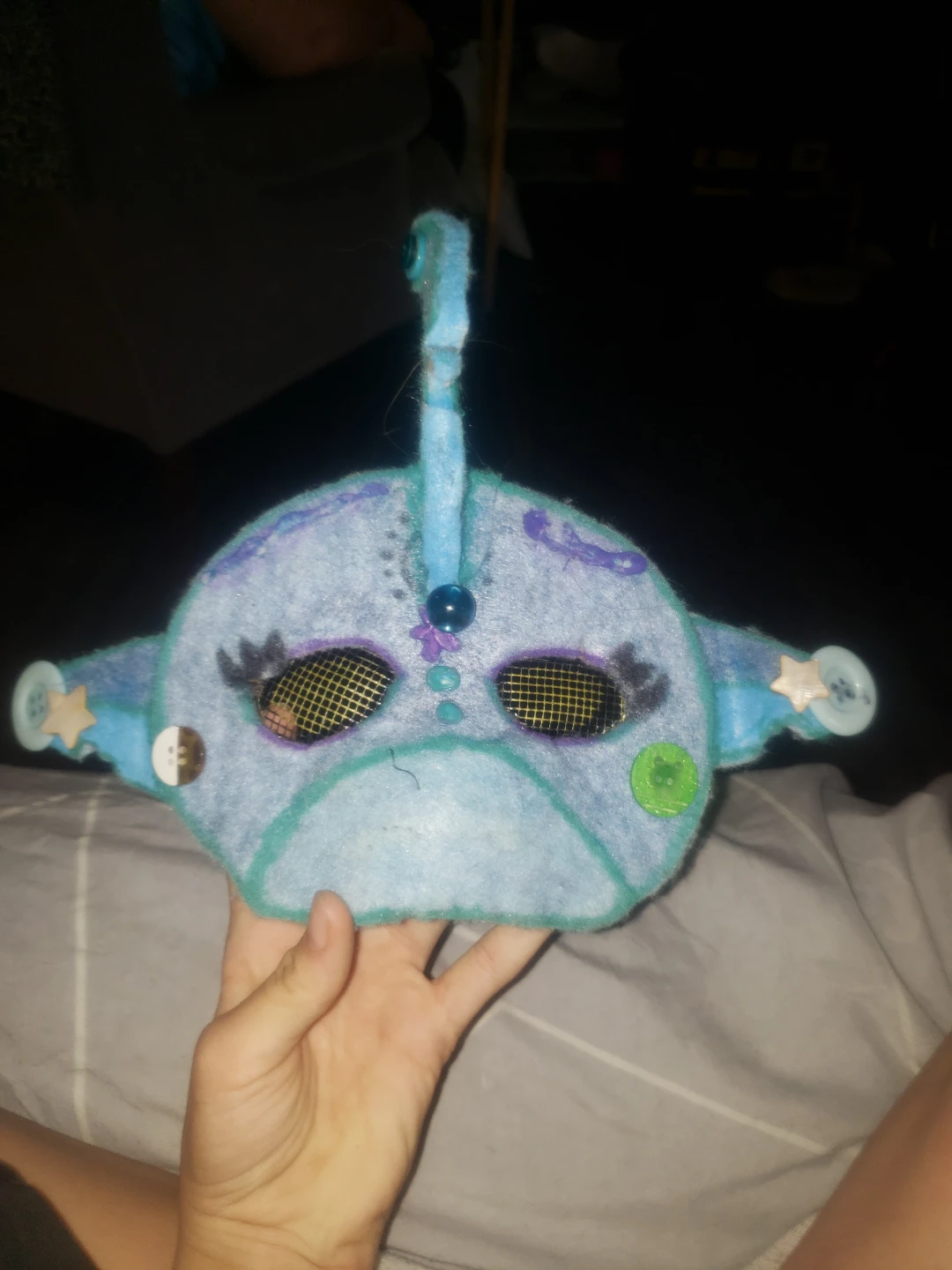 Handmade Blue Felt shark Costume Mask no base made out of scrap