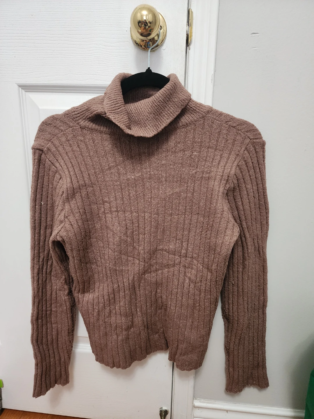 Dusty Rose / Brown Ribbed Turtleneck Sweater - Size S - photo 3