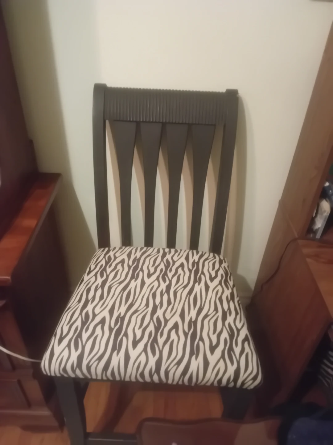 2 Black Bar Stool with Zebra Print Seat