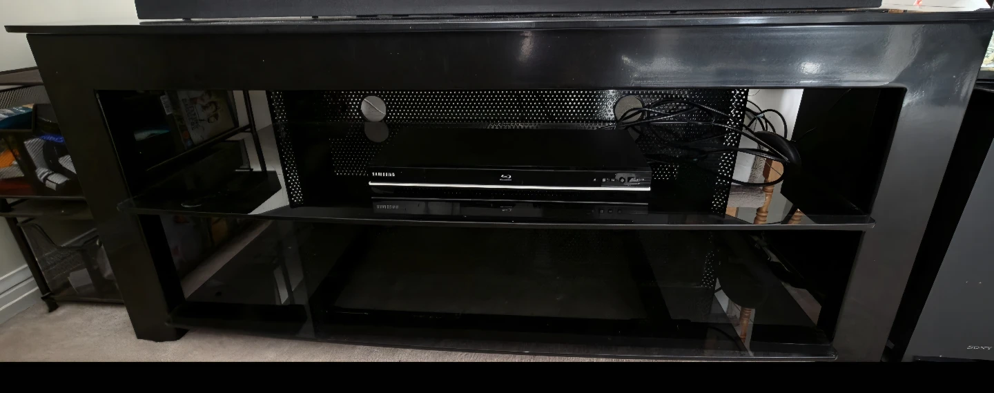 Contemporary wide screen AV/TV stand with 3 shelv