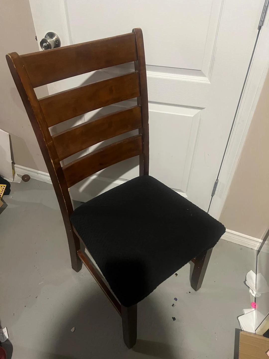 Wooden Dining Chair with Black Upholstered Seat - photo 2