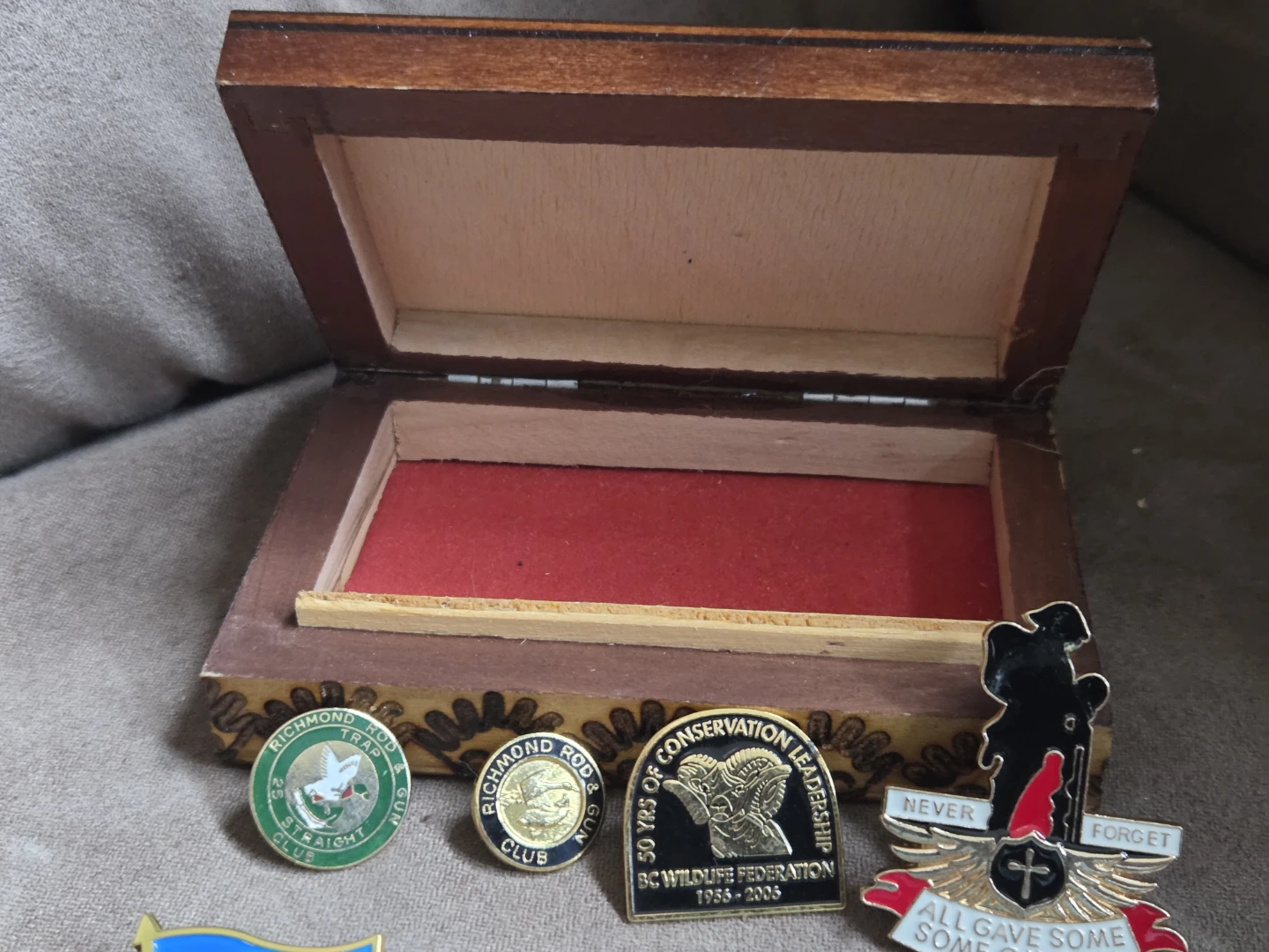 Collection of Assorted Enamel Pins with Wooden Box - photo 4