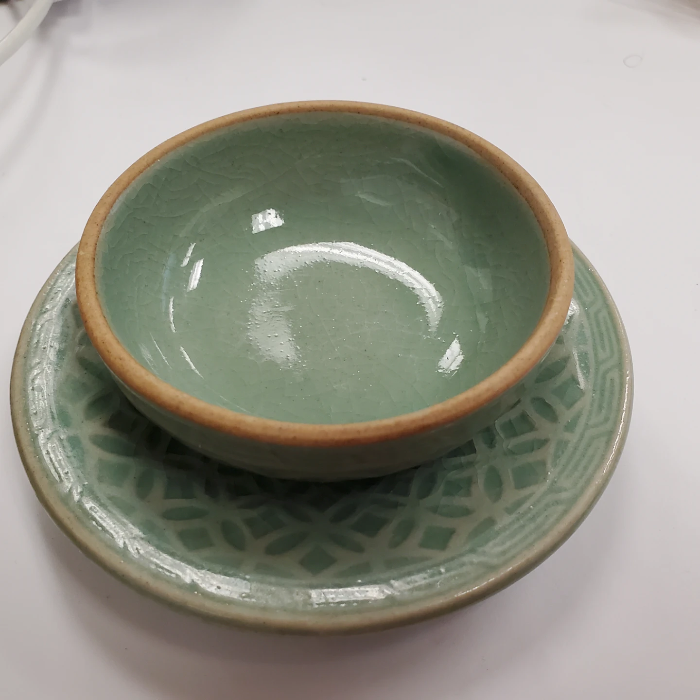 Green Ceramic Bowl and Saucer Set