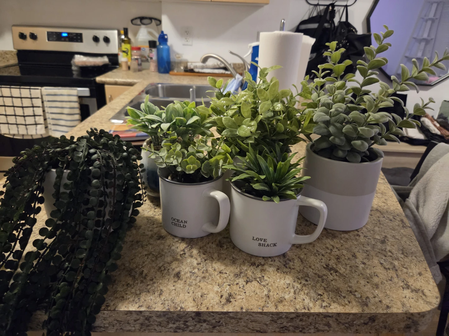 Artificial Plants in Decorative Mugs and Pots