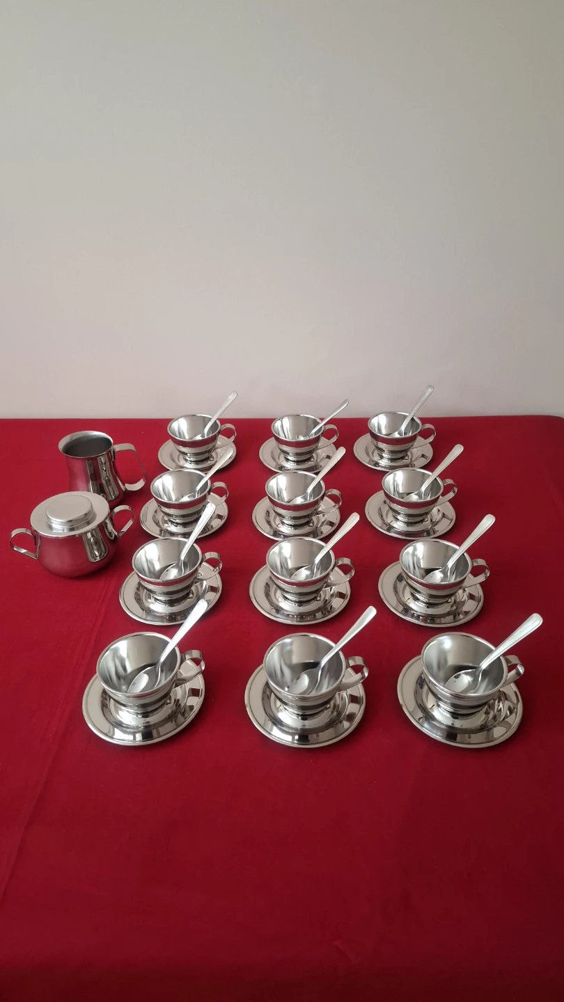 Vintage Italian Nanni P&B Stainless Steel Espresso Set
