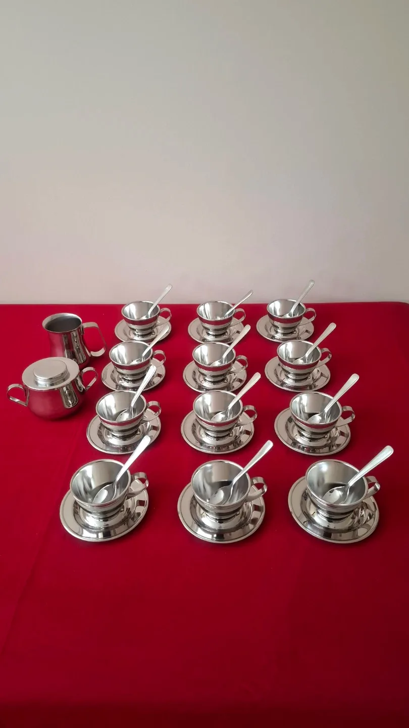 Vintage Italian Nanni P&B Stainless Steel Espresso Set
