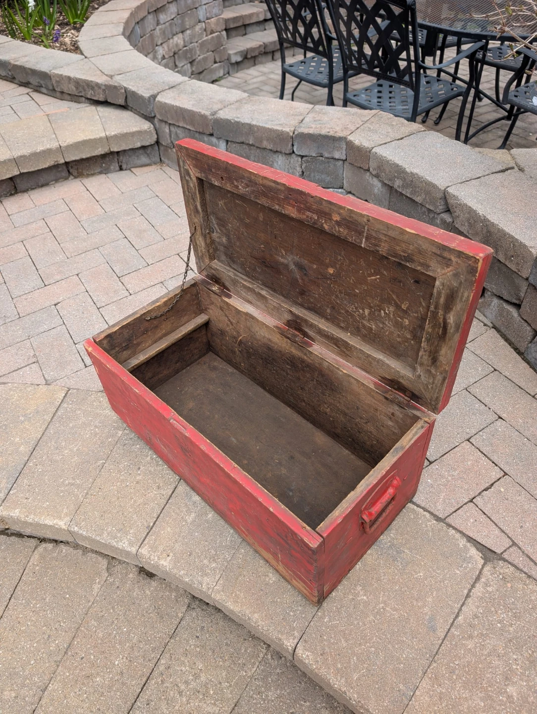 Vintage Red Wooden Storage Chest or Carpenters toolbox - photo 4