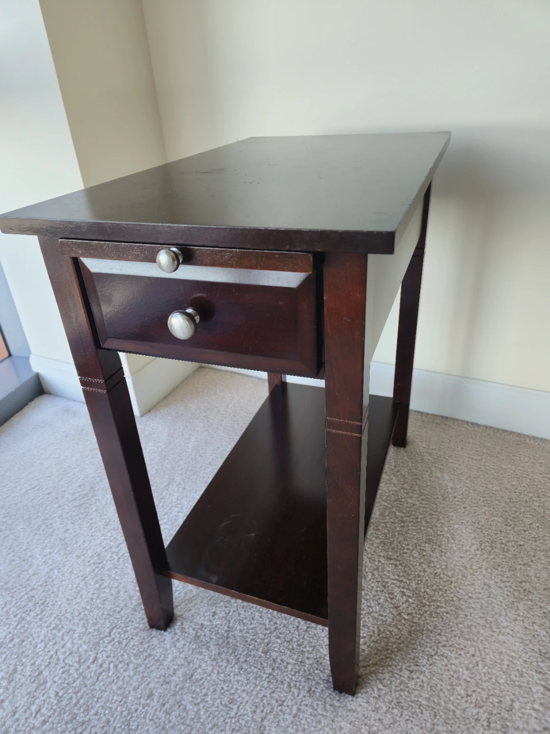 Dark Wood Accent Table with Drawer - photo 3