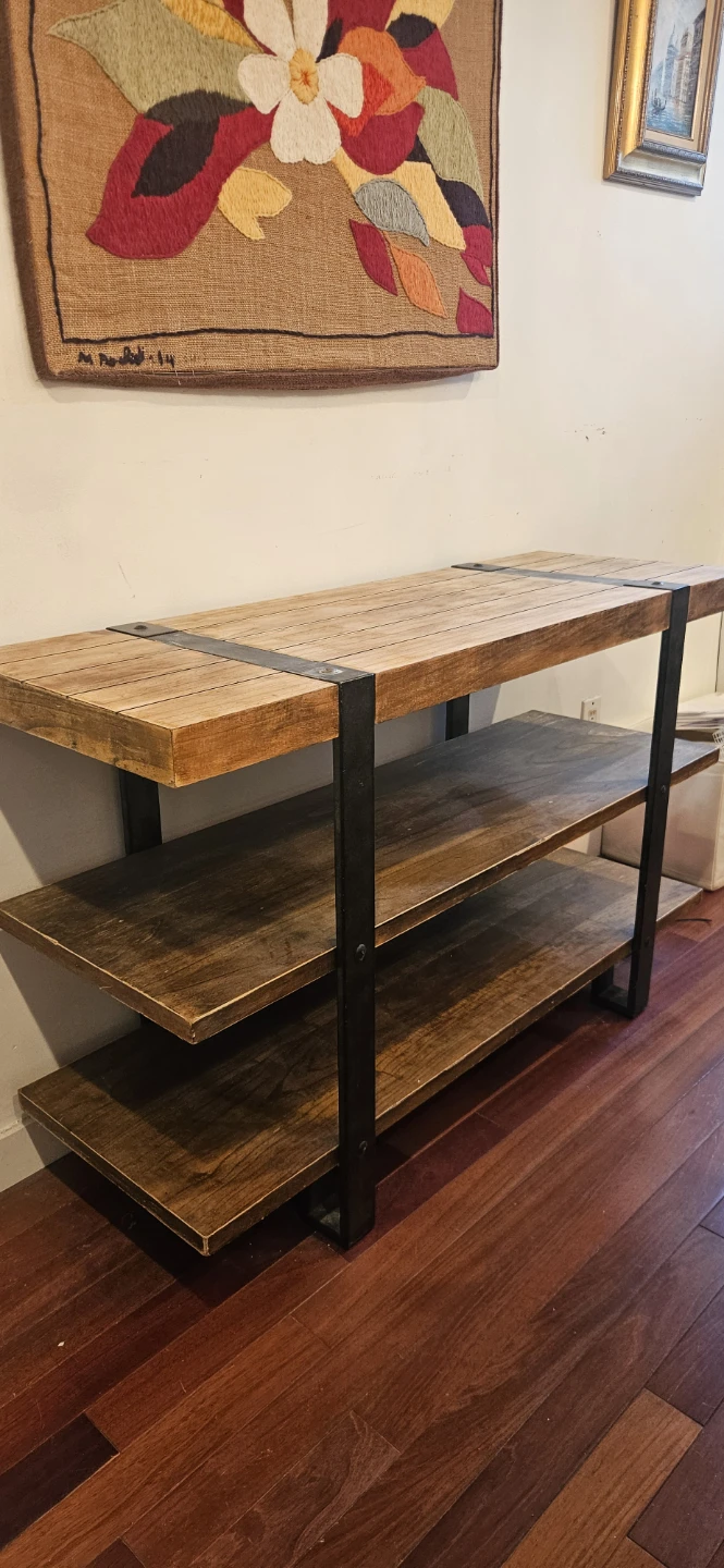 Rustic Wood and Metal 3-Shelf Console Table