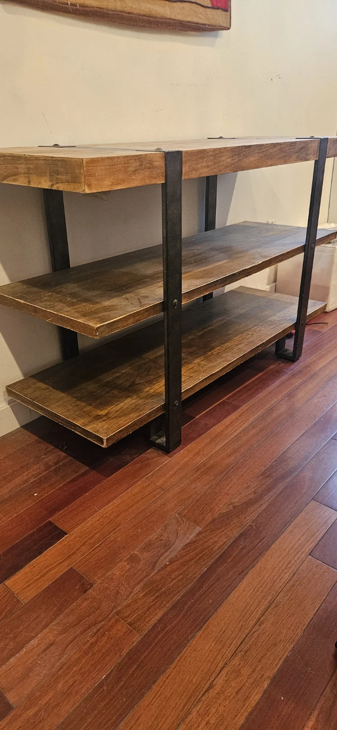 Rustic Wood and Metal 3-Shelf Console Table - photo 3