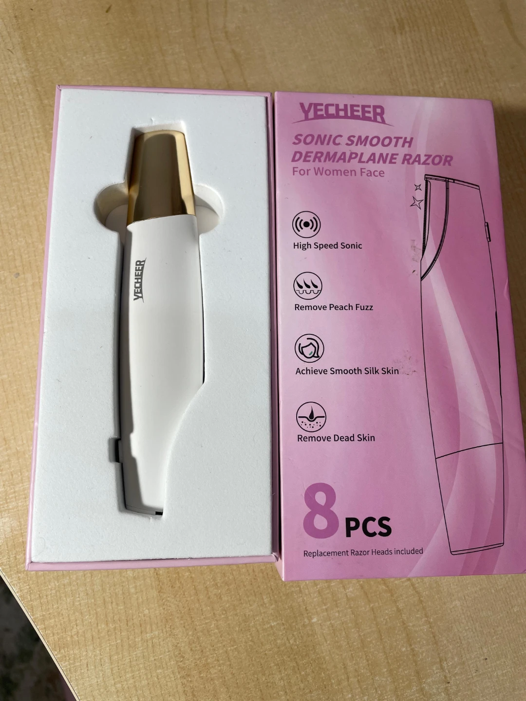 YECHEER Sonic Dermaplane Razor for Women - White/Gold