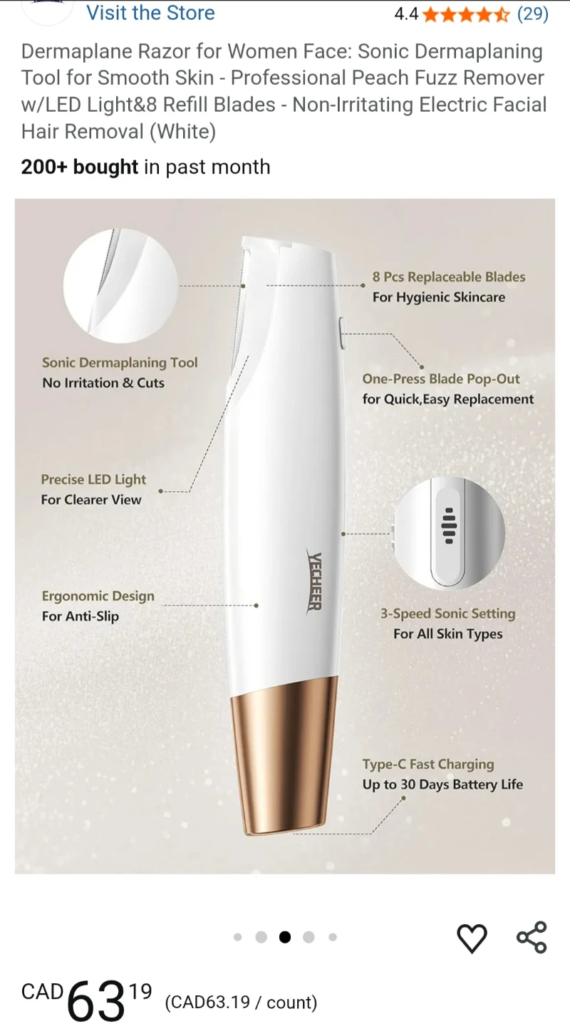 YECHEER Sonic Dermaplane Razor for Women - White/Gold - photo 5
