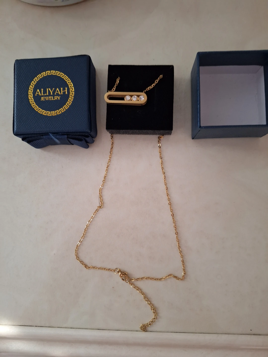 ALIYAH JEWELRY Gold Tone Bar Necklace with Crystals