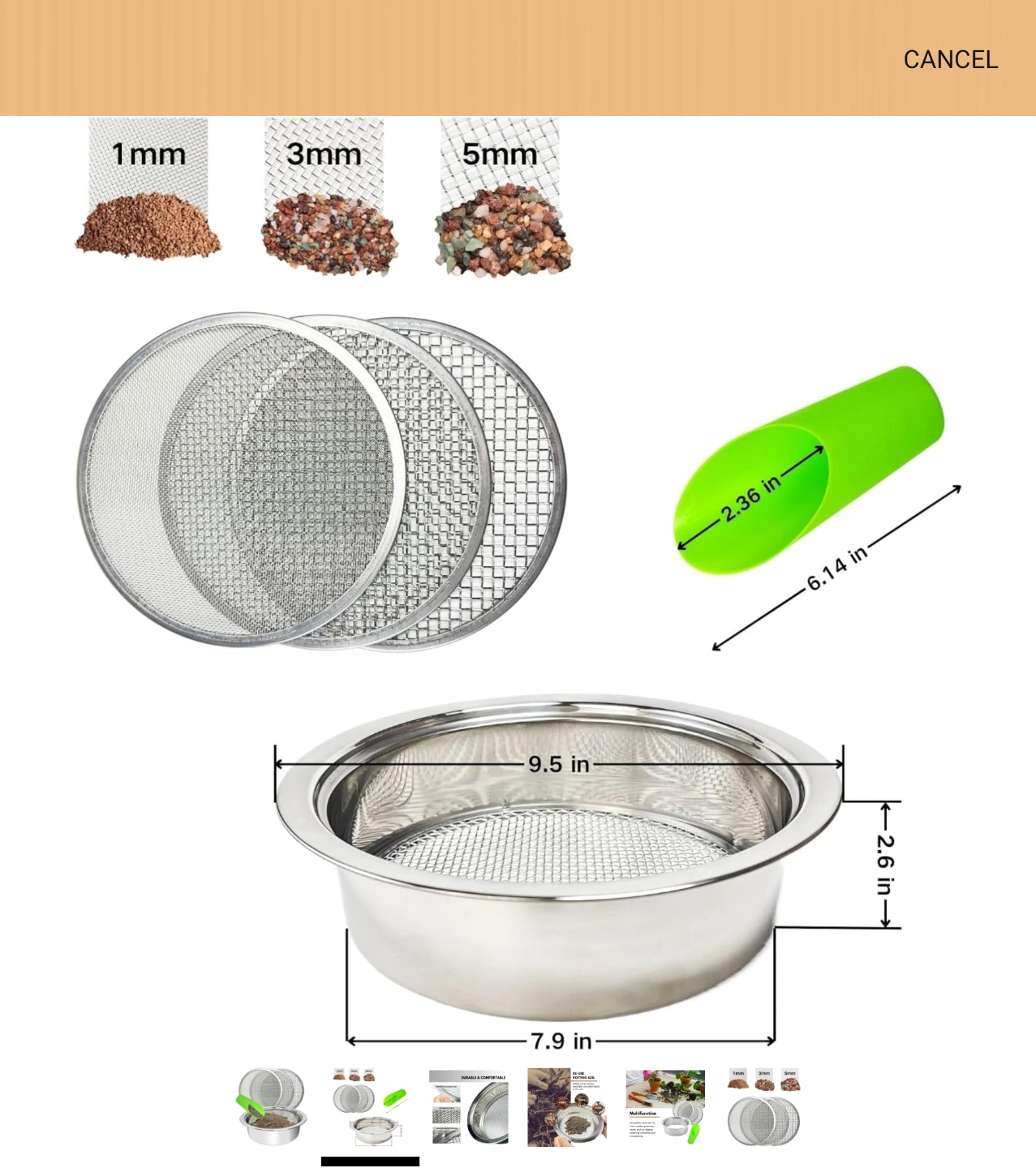 Stainless Steel Garden Sieve Set with 3 Screens - photo 2